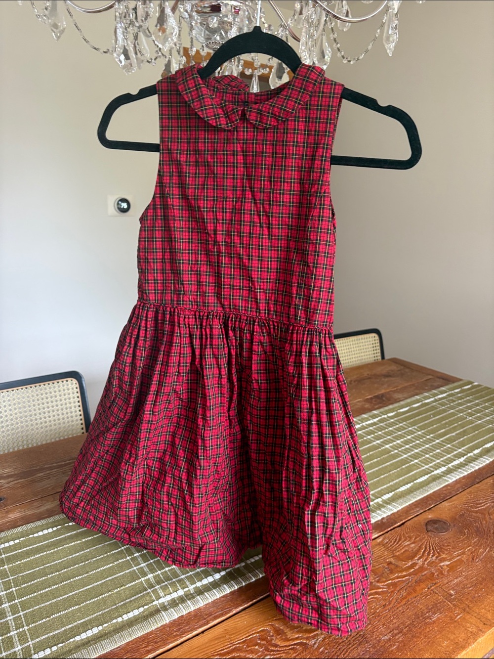 Girls Polo Red Plaid Holiday Dress with Peter Pan Collar
